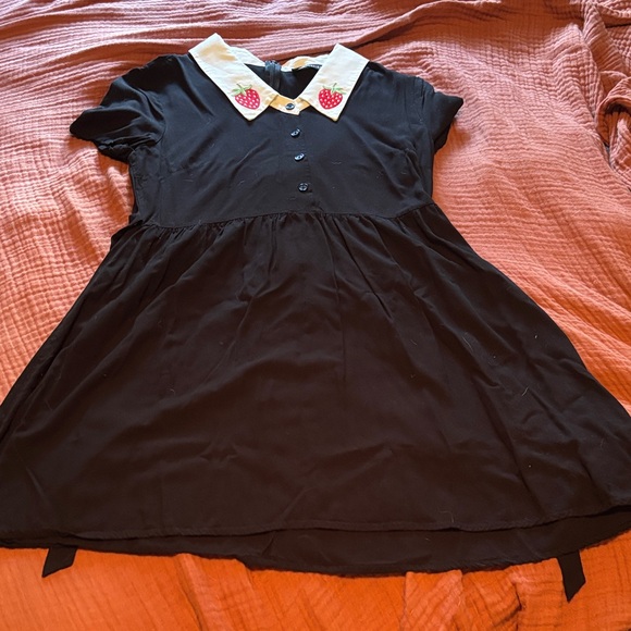 Dangerfield Black strawberry Dress with White Collar - Picture 1 of 5